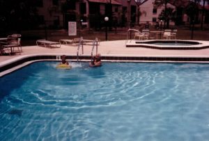 Me and Dot, swimming in the pool.